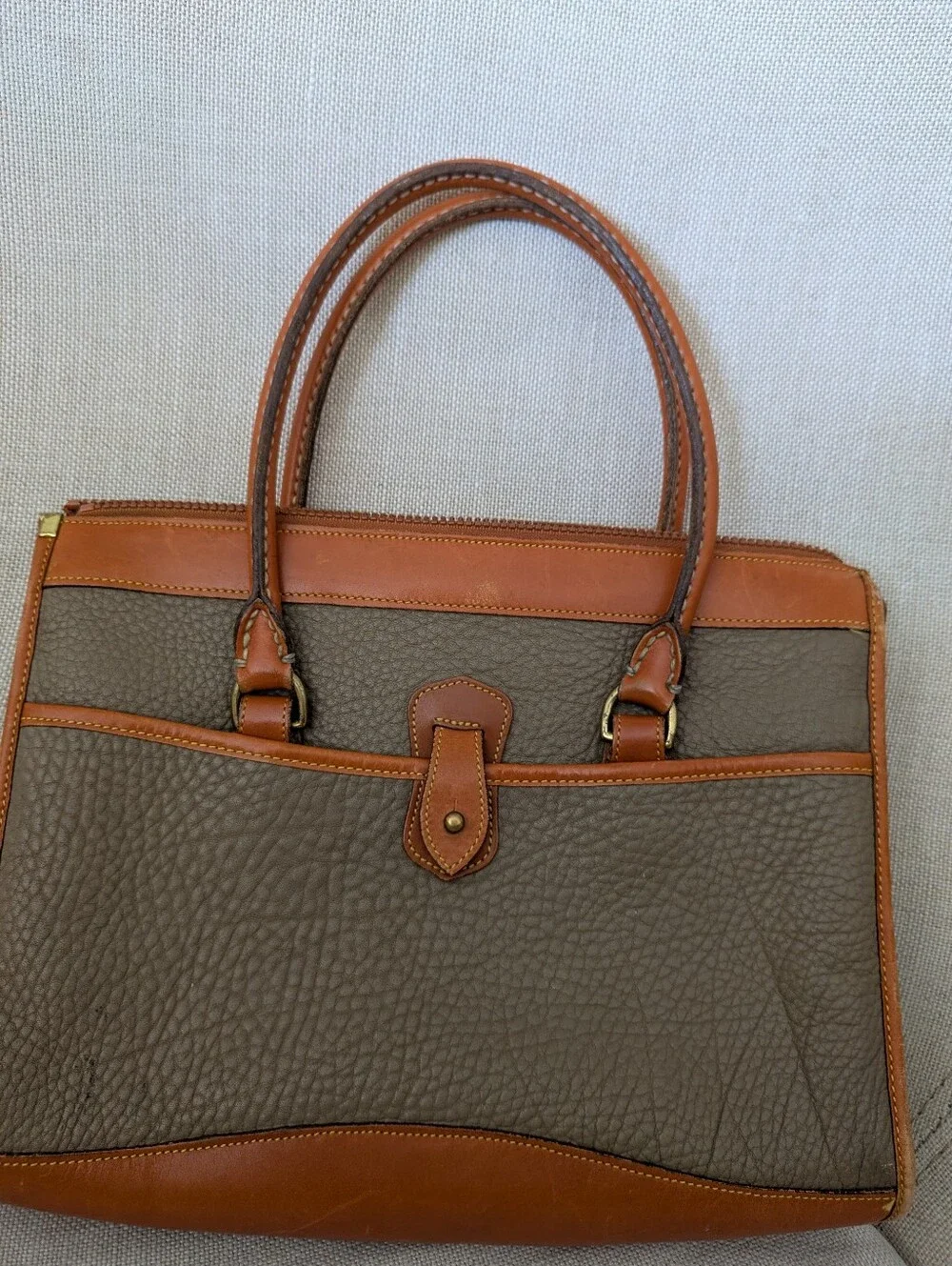 Vintage Dooney & Bourke All-Weather Leather Satchel Tan & Brown Bag